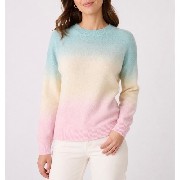 Aqua Cashmere Sweaters - AQUA Cashmere Sweater Ombre Pastel Blue Yellow Pink Small